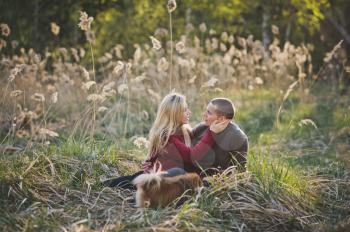 Beautiful photo of a couple in love among the reeds.