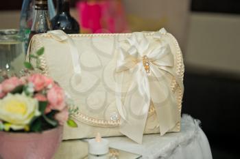 Decorated with cloth chest for gifts and money at the wedding.