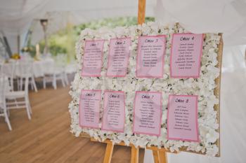 An example of the design of the Board with the distribution of guests for the celebration.