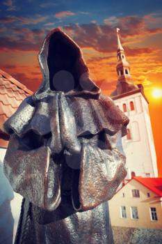 Mysterious monk's head in the old town of Tallinn