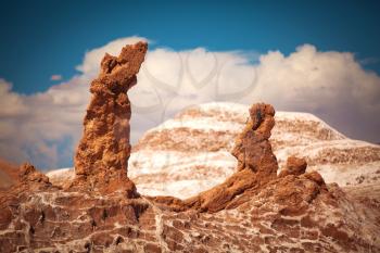 Salt sculptures is beautiful geological formation of Moon Valley in Atacama Desert - Chile, Latin America