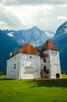 Castle is in the mountains. picturesque landscape of Europe