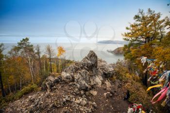 rocky coast of Lake Baikal. Autumn in Siberia.