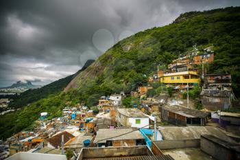 Colorful painted buildings of Favela in Rio de Janeiro Brazil