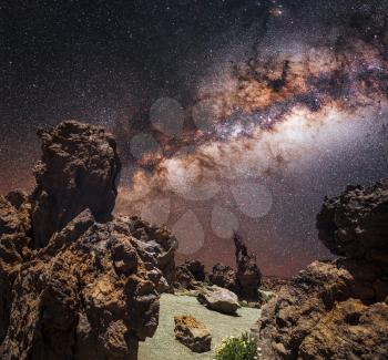 Milky Way above volcanic rocks at Tenerife