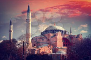 Hagia Sophia (Ayasofya) museum  view from the Sultan Ahmet Park in Istanbul, Turkey