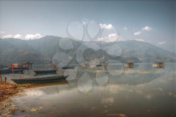 Lake Phewa - at the second largest lake in Nepal located in the Pokhara Valley near Pokhara and Sarangkot mountain