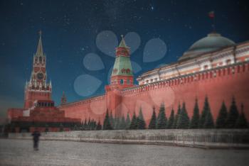 Kremlin - a fortress in the center of Moscow. night stars shine in the sky.