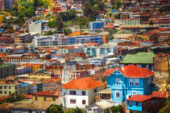 Colorful buildings on the hills of the UNESCO World Heritage city of Valparaiso, Chile
