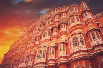 Hawa Mahal - a five-tier harem wing of the palace complex of the Maharaja of Jaipur, built of pink sandstone in the form of the crown of Krishna