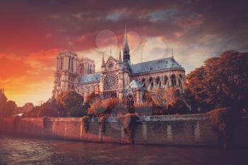 sunset Notre Dame de Paris. France. Europe