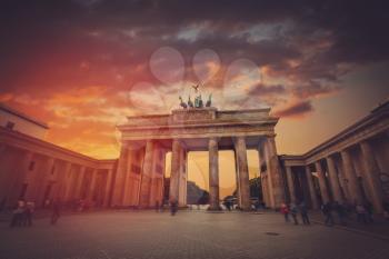 Brandenburg gate at sunset, Berlin. Germany, Europe
