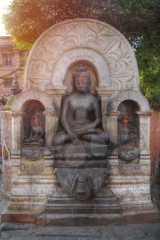 Swayambhunath golden Buddha statue. Kathmandu, Nepal