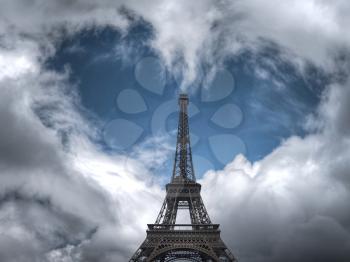 Eiffel Tower in the heart of the clouds.