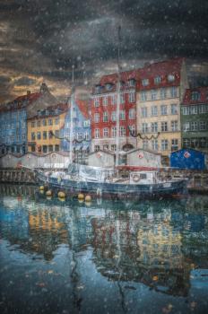 there is snow in the winter. Nyhavn is the old harbor of Copenhagen. Denmark