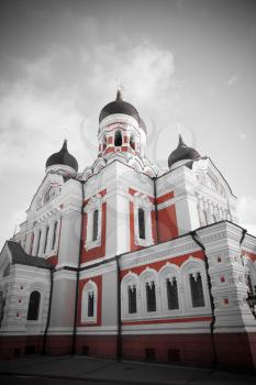 Alexander Nevsky Cathedral in Tallinn. Estonia. Europe. black and red and white photo