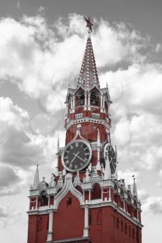 Kremlin . Russian Federation. black and red and white photo