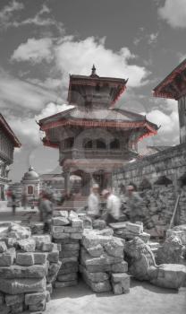 Patan .Ancient city in Kathmandu Valley. Nepal. black and red and white photo