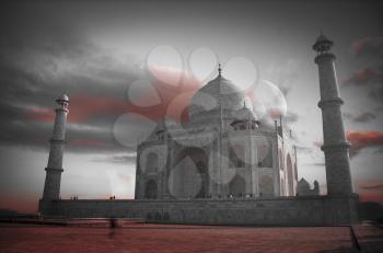  The Taj Mahal. black and red and white photo