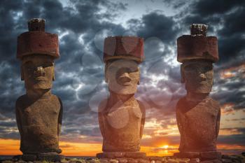 A statue on Easter Island or Rapa Nui in the southeastern Pacific, the territory of Chile.
