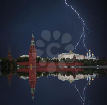 Red square is the main symbol of Russia. Powerful lightning strike.