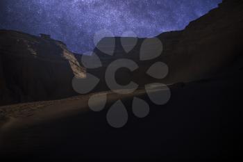 Valle de la Luna (Moon Valley) close to San Pedro de Atacama, Chile. starry sky shines at night.