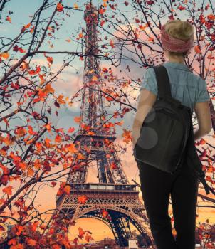 girl tourist travels through Paris. France