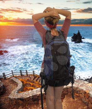 girl tourist travels around the island of Tenerife