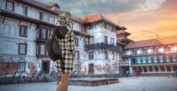 the tourist travels through the city of Kathmandu. Nepal.