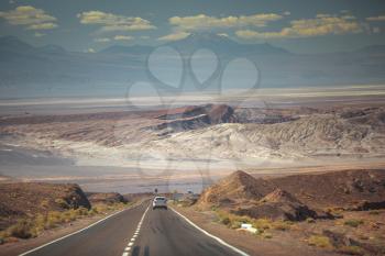 Panamericana in Nazca, Peru. Scenic landscape of desert and the Andes.