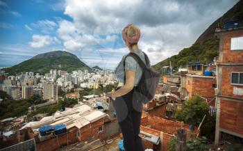 woman tourist looking at Rio with Favel.