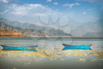 Lake Phewa - at the second largest lake in Nepal located in the Pokhara Valley near Pokhara and Sarangkot mountain