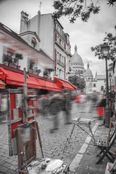 Montmartre Paris. Basilica of the Sacred Heart of Jesus. black and white photography.