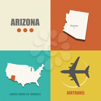 flat design with map Arizona concept for air travel