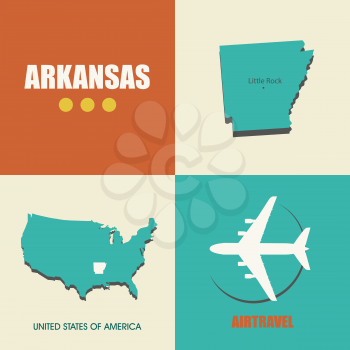 flat design with map Arkansas concept for air travel