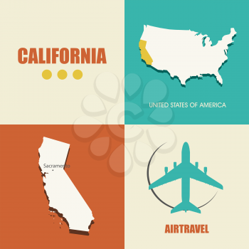 flat design with map California concept for air travel