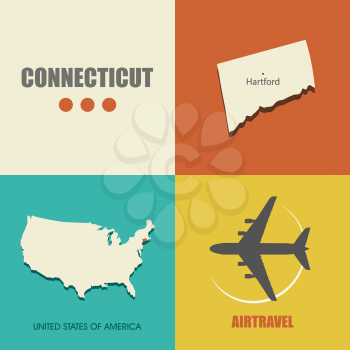 flat design with map Connecticut concept for air travel
