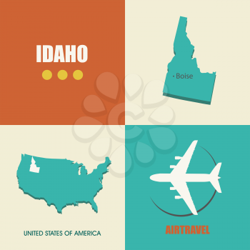 flat design with map Idaho concept for air travel