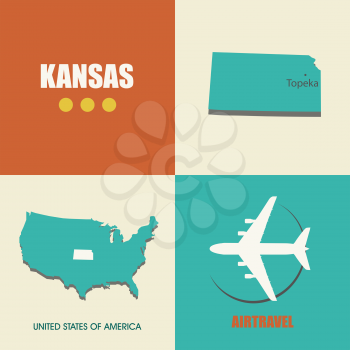flat design with map Kansas concept for air travel