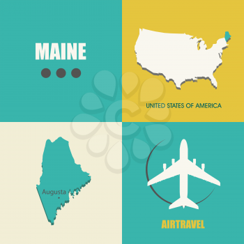 flat design with map Maine concept for air travel