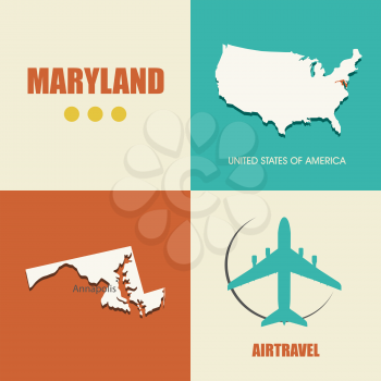 flat design with map Maryland concept for air travel