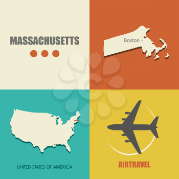 flat design with map Massachusetts concept for air travel