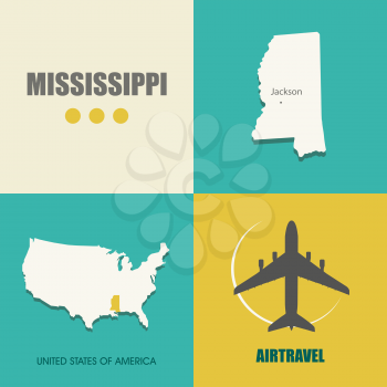 flat design with map Mississippi concept for air travel