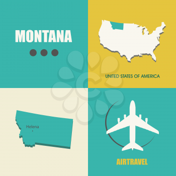 flat design with map Montana concept for air travel