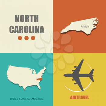flat design with map North Carolina concept for air travel