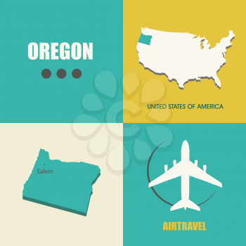 flat design with map Oregon concept for air travel