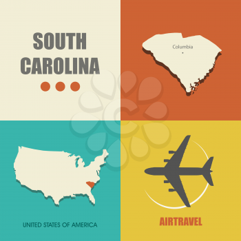 flat design with map South Carolina concept for air travel