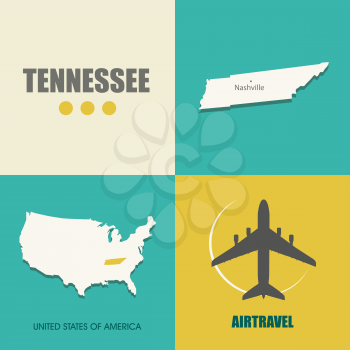 flat design with map Tennessee concept for air travel