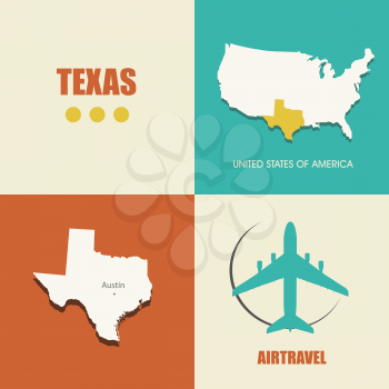 flat design with map Texas concept for air travel