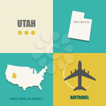 flat design with map Utah concept for air travel